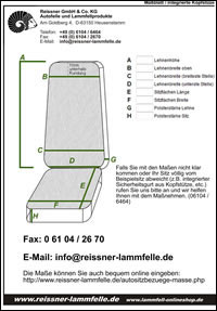 Maßblatt integrierte Kopfstütze